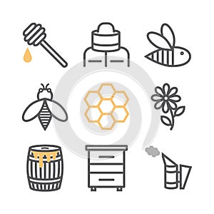 Beekeeping line icon set. Honey icons, thin line style.