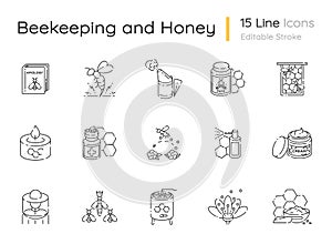 Beekeeping linear icons set