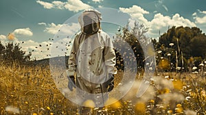 Beekeeping net and special suit. Beekeeper