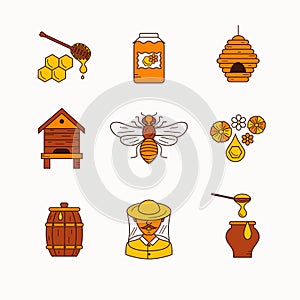 Beekeeping product icon set.
