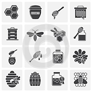 Beekeeping related icons set on background for graphic and web design. Simple illustration. Internet concept symbol for