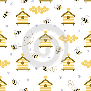 Beekeeping seamless pattern Honey apiary beehive background Organic honey product wallpaper apiary