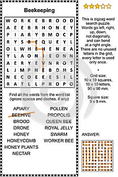 Beekeeping themed word search puzzle photo