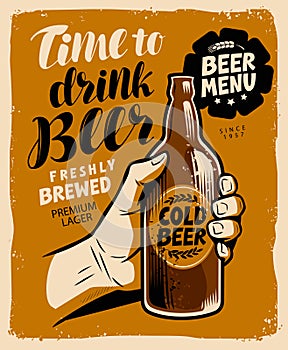 Beer advertising retro poster. Pub, brewery, restaurant vector illustration
