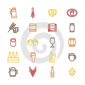 Beer Alcohol Drink Thin Line Icon Set. Vector