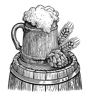 Beer alcoholic drink. Hand drawn sketch illustration for pub, brewery photo