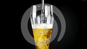 Beer ale. Freshly brewed beer is poured into a beer glass