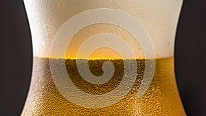 Beer background, with foam drops and sweat, macro close up image