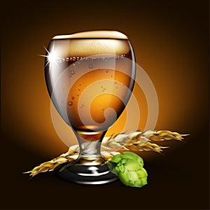 Beer background. Highly realistic illustration with the effect o