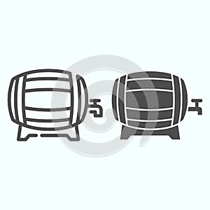 Beer Barrel line and solid icon. Wood tube with tap vector illustration isolated on white. Cask for beer or wine outline