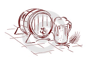 Beer barrel and mug