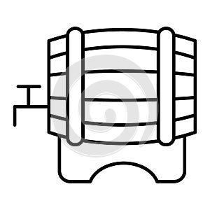 Beer barrel thin line icon. Cask of beer with a tap vector illustration isolated on white. Wooden keg outline style