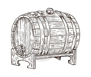 Beer Barrel Vintage Keg Sketch Vector Illustration