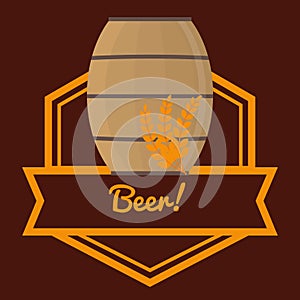 beer barrel wooden wheats label brown background