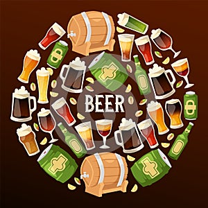Beer in beerhouse brewery vector beerbarrel beermug dark ale illustration backdrop of beerbottle in bar on beery alcohol photo