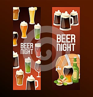 Beer in beerhouse brewery vector beermug beerbottle and dark ale illustration backdrop set of beerbarrel in bar on beery photo