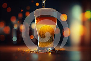 Beer being poured into a glass at a bar. Generative AI, AI