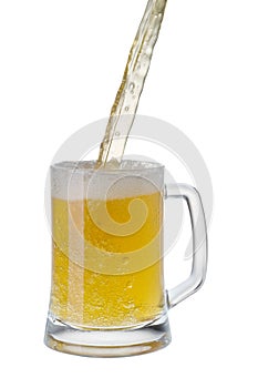 Beer being poured into a mug from a bottle