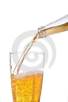 Beer being poured into a pilsner glass photo