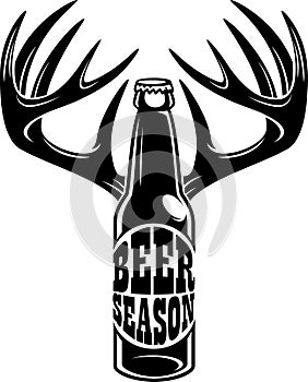 Beer bootle with text beer season and deer antlers