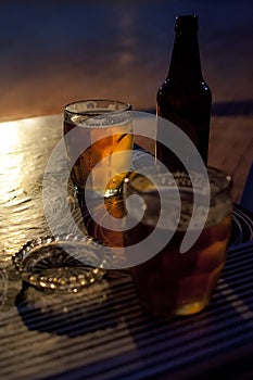 Beer, bottle, ashtray, glass