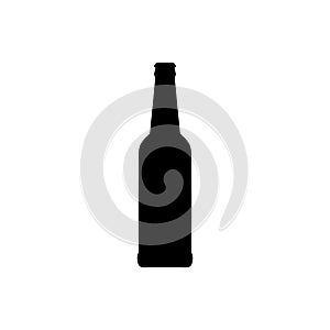 Beer bottle, beverage container. Alcohol drink icon on a white background. A simple logo. Black shape basis for the design.
