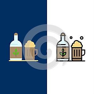 Beer, Bottle, Cup, Ireland  Icons. Flat and Line Filled Icon Set Vector Blue Background