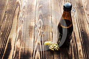 Beer bottle with dried hops