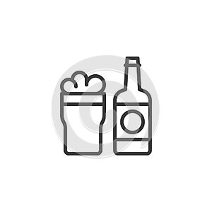 Beer bottle and glass outline icon