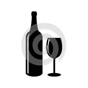 Beer bottle and glass vector icon. Bottle and Glass Beer for Bar or Cafe or Restaurant Symbol Logo illustration.