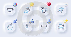 Beer bottle, Grill pan and Coffeepot line icons. For web app, printing. Vector