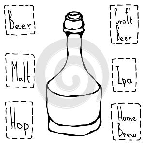 Beer Bottle. Hand Drawn Vector illustration.