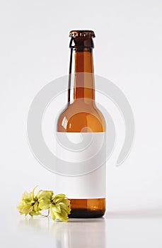 Beer Bottle With Hop Mock-Up - Blank Label