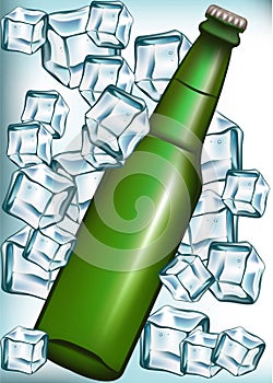 Beer bottle in ice cubes