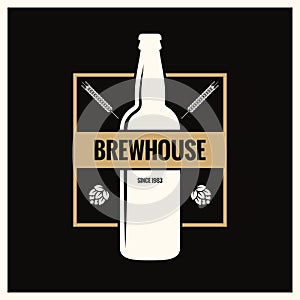 Beer bottle label. Brew vintage logo on black background