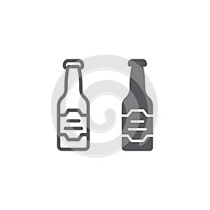 Beer bottle line and glyph icon, drink and alcohol, lager sign, vector graphics, a linear pattern on a white background.