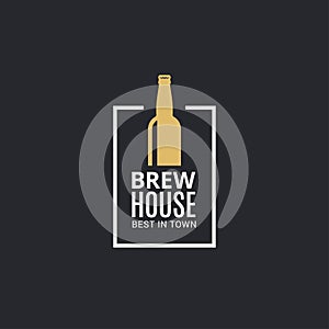 Beer bottle logo. Brew house icon on black