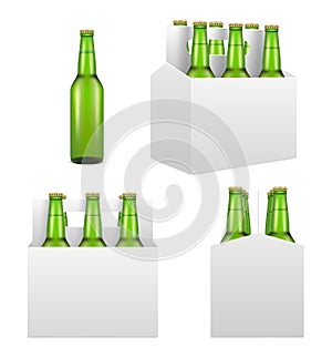 Beer bottle mockup set, vector realistic illustration