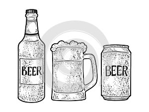 Beer bottle mug can sketch vector illustration
