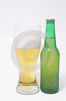 Beer bottle and pint glass