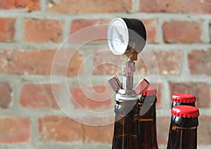Beer bottle pressure gauge, with home brewed beer.