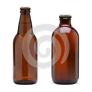 Beer bottle, realistic brown glass botle template