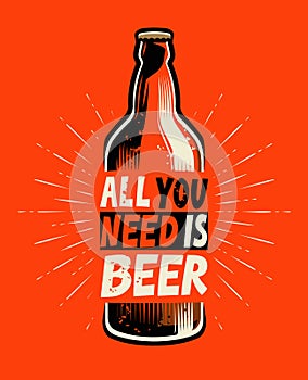 Beer bottle retro. Poster for pub or restaurant vector illustration