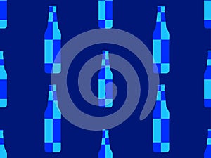 Beer bottle seamless pattern. Beer bottle in a modern style, blue mosaic. Beer festival Oktoberfest. Design for wrapping paper,