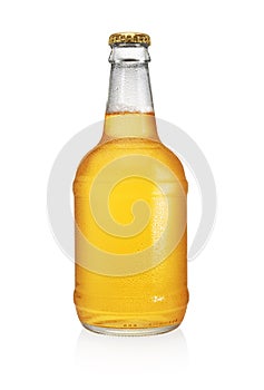 Beer bottle with water drops isolated on white background