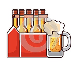 Beer bottles box and glass vector design