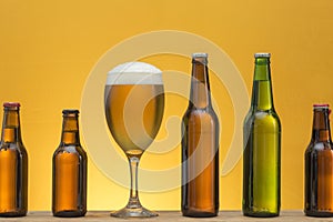 Beer bottles and glass