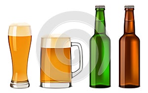 Beer bottles glass mockup set, realistic style