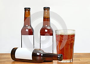 Beer bottles on a table