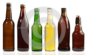 Beer Bottles on white Background - Panorama